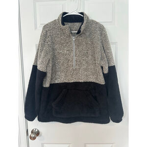 Women's Colorblock Sherpa Quarter-Zip Sweater Black Gray